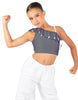 Solid Lycra One Shoulder Crop Top with Ruffle