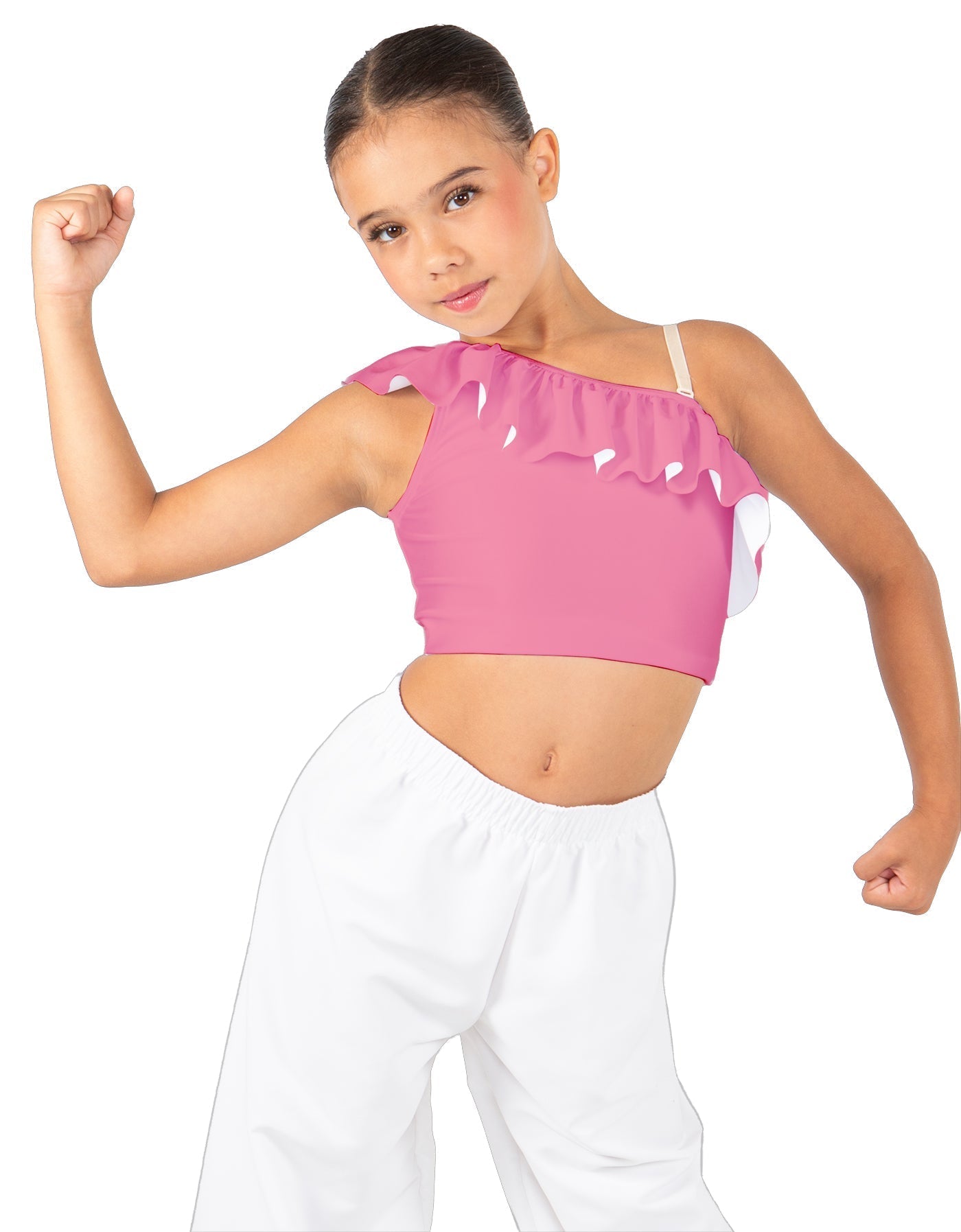 Solid Lycra One Shoulder Crop Top with Ruffle
