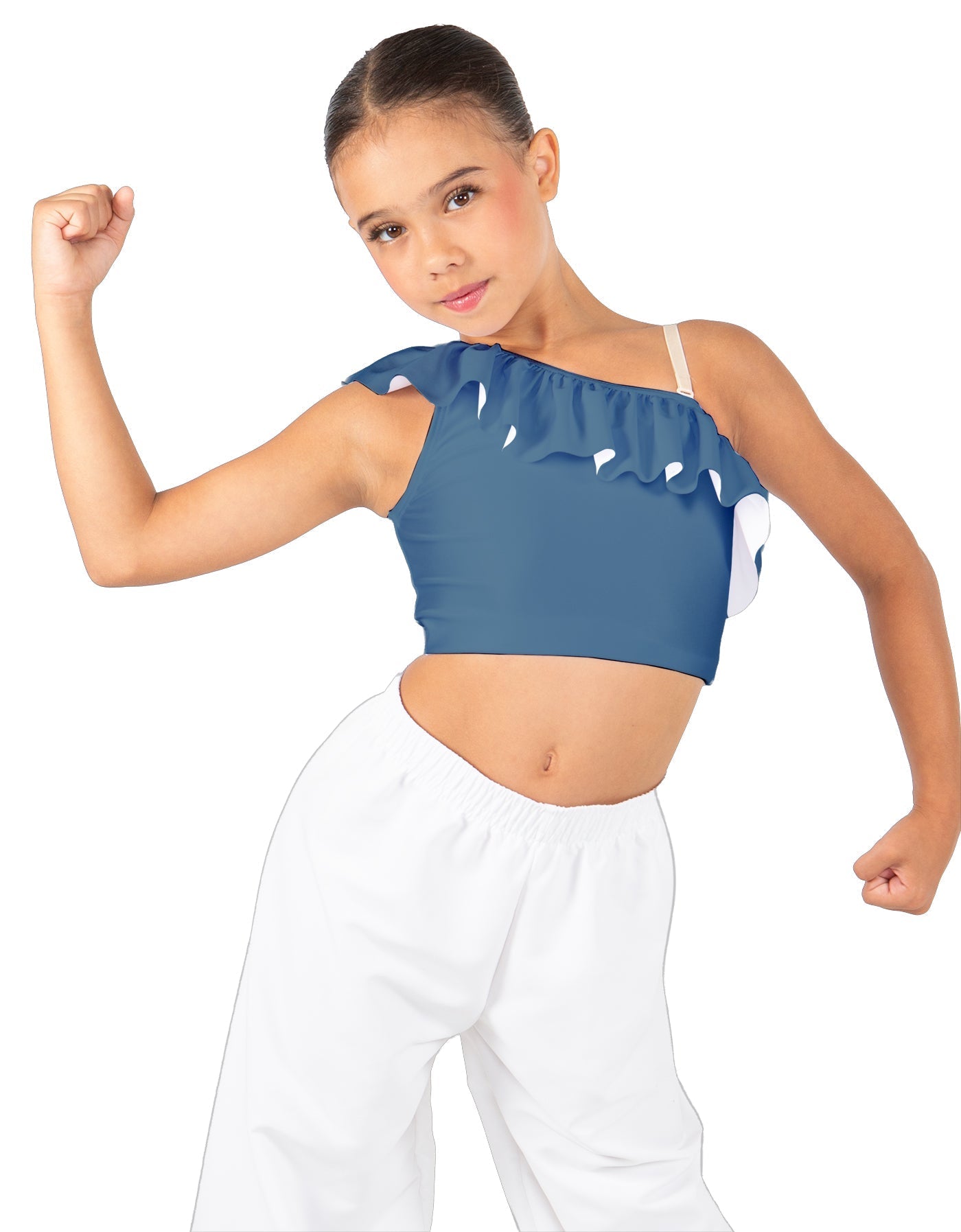 Solid Lycra One Shoulder Crop Top with Ruffle