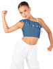 Solid Lycra One Shoulder Crop Top with Ruffle