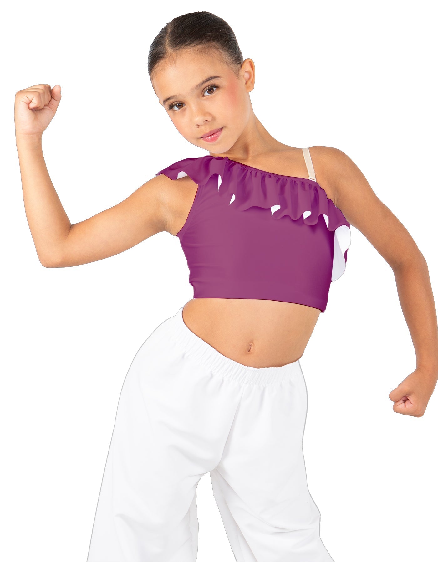 Solid Lycra One Shoulder Crop Top with Ruffle