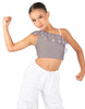Solid Lycra One Shoulder Crop Top with Ruffle