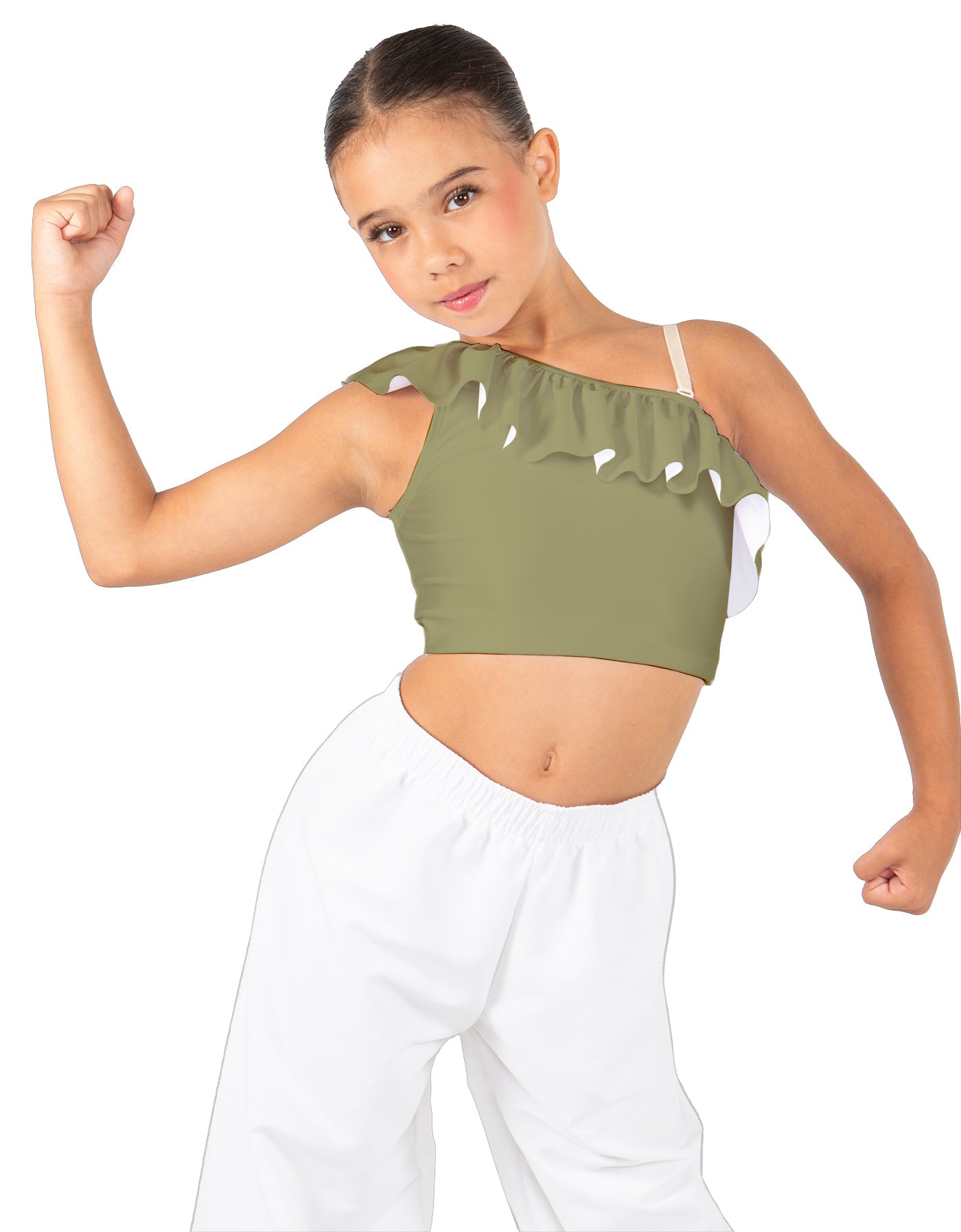 Solid Lycra One Shoulder Crop Top with Ruffle