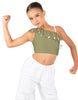 Solid Lycra One Shoulder Crop Top with Ruffle
