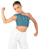 Solid Lycra One Shoulder Crop Top with Ruffle