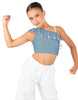 Solid Lycra One Shoulder Crop Top with Ruffle