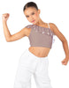 Solid Lycra One Shoulder Crop Top with Ruffle