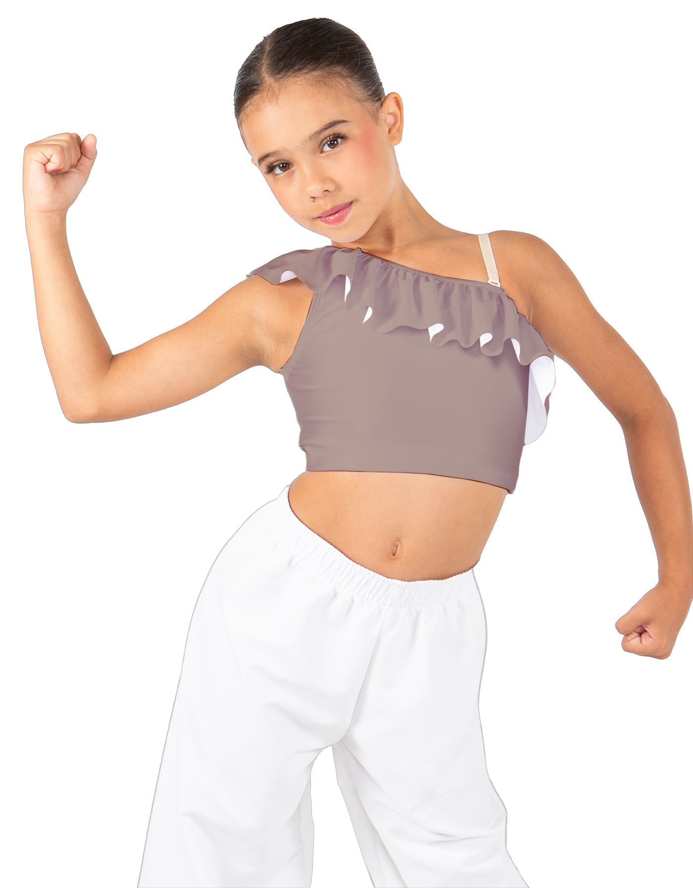 Solid Lycra One Shoulder Crop Top with Ruffle