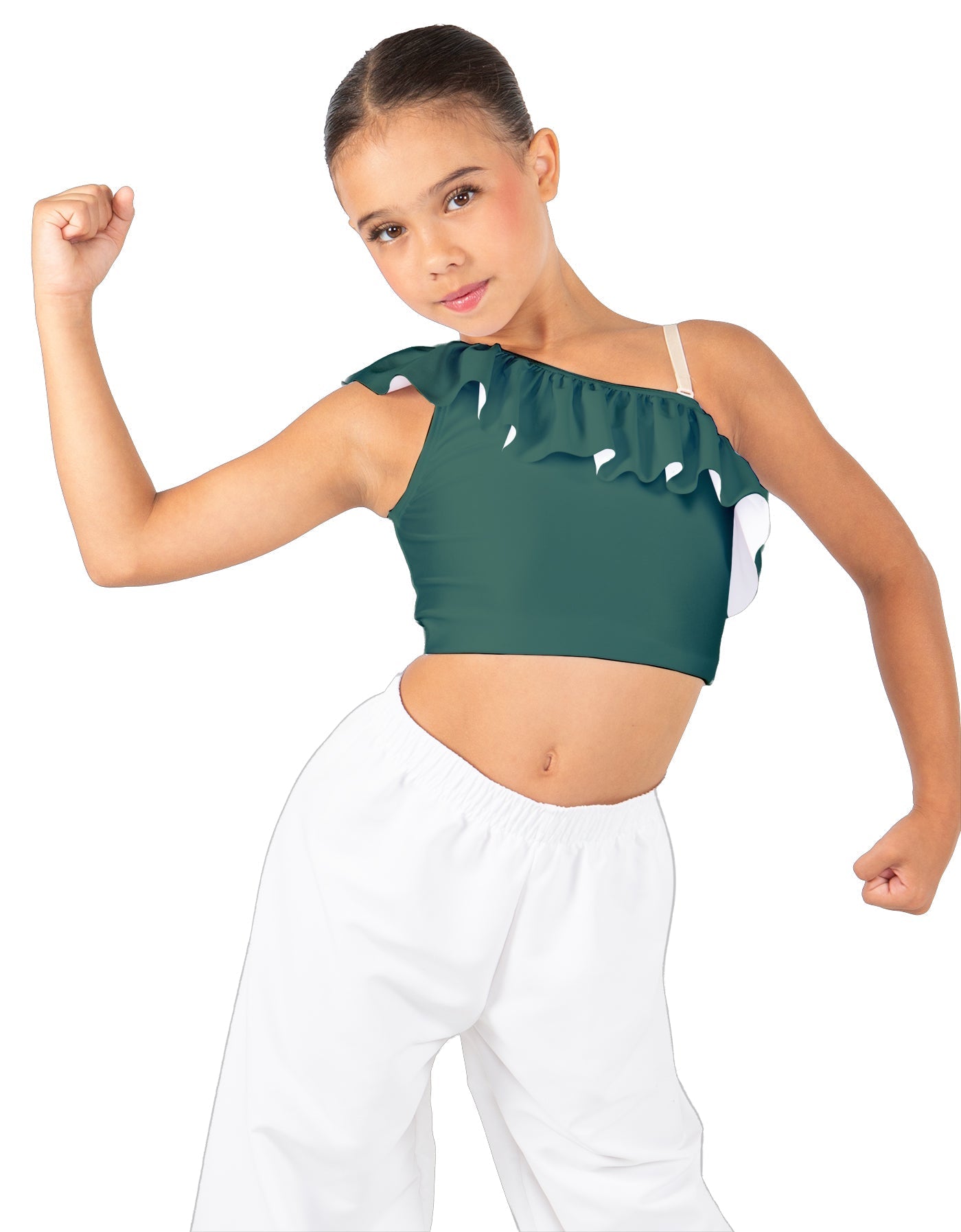 Solid Lycra One Shoulder Crop Top with Ruffle