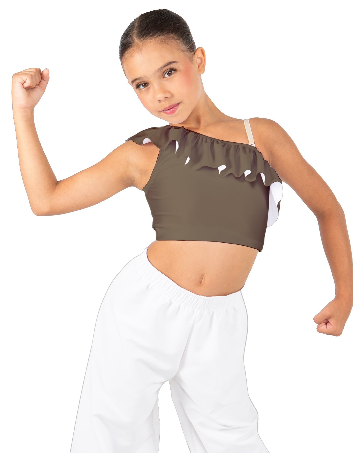 Solid Lycra One Shoulder Crop Top with Ruffle