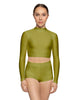 Solid Lycra LS Tneck Keyhole Back Crop Top