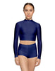 Solid Lycra LS Tneck Keyhole Back Crop Top