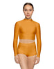 Solid Lycra LS Tneck Keyhole Back Crop Top