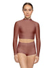 Solid Lycra LS Tneck Keyhole Back Crop Top