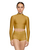 Solid Lycra LS Tneck Keyhole Back Crop Top