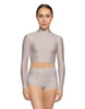 Solid Lycra LS Tneck Keyhole Back Crop Top