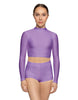 Solid Lycra LS Tneck Keyhole Back Crop Top