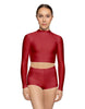 Solid Lycra LS Tneck Keyhole Back Crop Top