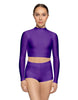 Solid Lycra LS Tneck Keyhole Back Crop Top