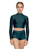 Solid Lycra LS Tneck Keyhole Back Crop Top