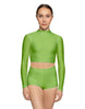 Solid Lycra LS Tneck Keyhole Back Crop Top