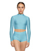 Solid Lycra LS Tneck Keyhole Back Crop Top