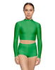 Solid Lycra LS Tneck Keyhole Back Crop Top