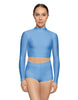 Solid Lycra LS Tneck Keyhole Back Crop Top