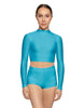 Solid Lycra LS Tneck Keyhole Back Crop Top
