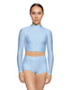 Solid Lycra LS Tneck Keyhole Back Crop Top