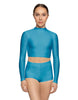 Solid Lycra LS Tneck Keyhole Back Crop Top