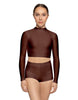 Solid Lycra LS Tneck Keyhole Back Crop Top