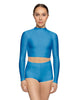 Solid Lycra LS Tneck Keyhole Back Crop Top
