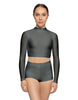 Solid Lycra LS Tneck Keyhole Back Crop Top