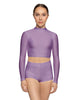 Solid Lycra LS Tneck Keyhole Back Crop Top