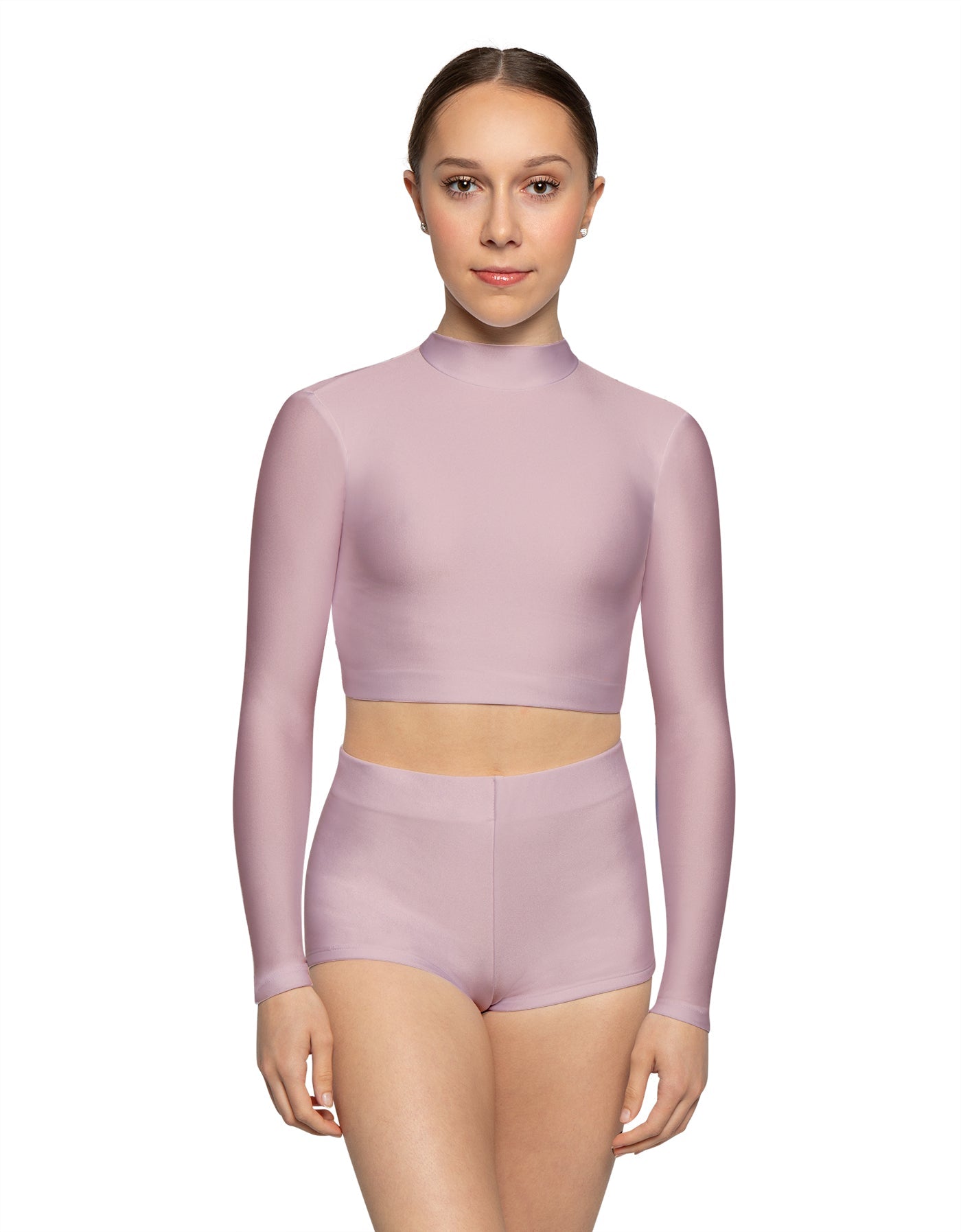 Solid Lycra LS Tneck Keyhole Back Crop Top