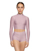 Solid Lycra LS Tneck Keyhole Back Crop Top