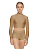 Solid Lycra LS Tneck Keyhole Back Crop Top