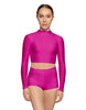 Solid Lycra LS Tneck Keyhole Back Crop Top