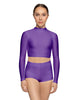 Solid Lycra LS Tneck Keyhole Back Crop Top
