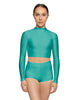 Solid Lycra LS Tneck Keyhole Back Crop Top