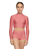 Solid Lycra LS Tneck Keyhole Back Crop Top