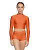 Solid Lycra LS Tneck Keyhole Back Crop Top