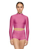 Solid Lycra LS Tneck Keyhole Back Crop Top