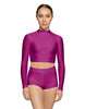 Solid Lycra LS Tneck Keyhole Back Crop Top