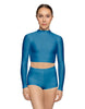 Solid Lycra LS Tneck Keyhole Back Crop Top