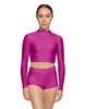 Solid Lycra LS Tneck Keyhole Back Crop Top