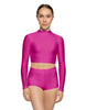 Solid Lycra LS Tneck Keyhole Back Crop Top
