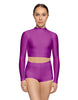 Solid Lycra LS Tneck Keyhole Back Crop Top
