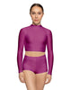 Solid Lycra LS Tneck Keyhole Back Crop Top